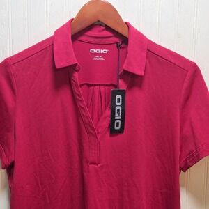 OGIO Polo Shirt Womens Medium Pink Short Sleeve Pleated Collared Stretch Top